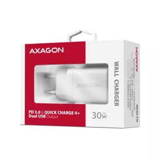 AXAGON ACU-PQ30W, Ladegerät 30W, 2x Anschluss (USB-A USB-C), PD3.0/PPS/QC4 /SFC/AFC/Apple, weiß AXAGON ACU-PQ30W, Ladegerät 30W, 2x Anschluss (USB-A USB-C), PD3.0/PPS/QC4 /SFC/AFC/Apple, weiß