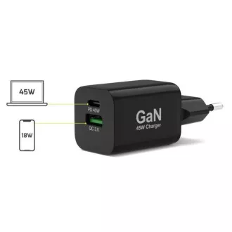 PORT Netzladegerät für USB-C und USB-A, 45 W, schwarz PORT Netzladegerät für USB-C und USB-A, 45 W, schwarz