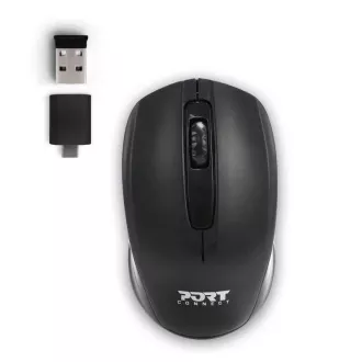 PORT Funkmaus Wireless Office, USB-A/USB-C Dongle, 2, 4Ghz, 1000DPI, schwarz