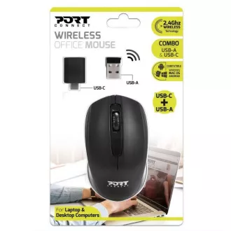 PORT Funkmaus Wireless Office, USB-A/USB-C Dongle, 2, 4Ghz, 1000DPI, schwarz