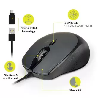 PORT optische Maus SILENT, USB-A/USB-C, 3600 DPI, schwarz PORT optische Maus SILENT, USB-A/USB-C, 3600 DPI, schwarz