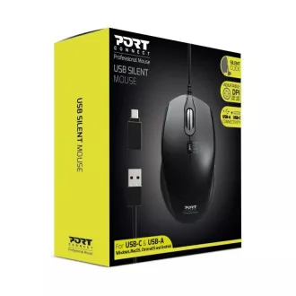 PORT optische Maus SILENT, USB-A/USB-C, 3600 DPI, schwarz PORT optische Maus SILENT, USB-A/USB-C, 3600 DPI, schwarz