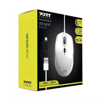 PORT optische Maus SILENT, USB-A/USB-C, 3600 DPI, weiß