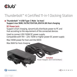 Club3D Dockingstation USB-C 11v1, 2xDP, 3xUSB-C, 3xUSB, 1xRJ45, SD-Kartenleser, schwarz Club3D Dockingstation USB-C 11v1, 2xDP, 3xUSB-C, 3xUSB, 1xRJ45, SD-Kartenleser, schwarz