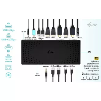 i-tec USB 3.0 / USB-C / Thunderbolt, 3x 4K Docking Station Gen 2 PD 100W i-tec USB 3.0 / USB-C / Thunderbolt, 3x 4K Docking Station Gen 2 PD 100W