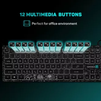 CONNECT IT DOODLE office kabelgebundene weiße USB-Tastatur mit Hintergrundbeleuchtung, Version CZ SK, SCHWARZ CONNECT IT DOODLE office kabelgebundene weiße USB-Tastatur mit Hintergrundbeleuchtung, Version CZ SK, SCHWARZ