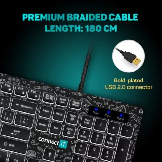 CONNECT IT DOODLE office kabelgebundene weiße USB-Tastatur mit Hintergrundbeleuchtung, Version CZ SK, SCHWARZ CONNECT IT DOODLE office kabelgebundene weiße USB-Tastatur mit Hintergrundbeleuchtung, Version CZ SK, SCHWARZ