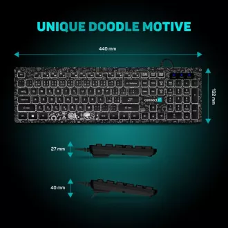 CONNECT IT DOODLE office kabelgebundene weiße USB-Tastatur mit Hintergrundbeleuchtung, Version CZ SK, SCHWARZ CONNECT IT DOODLE office kabelgebundene weiße USB-Tastatur mit Hintergrundbeleuchtung, Version CZ SK, SCHWARZ