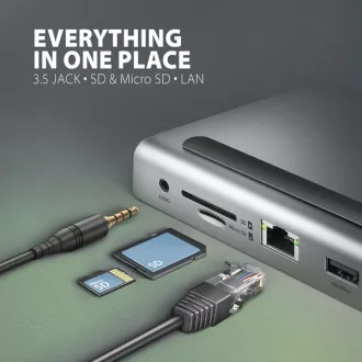 AXAGON HMC-4KX3 USB 5Gbps Hub, 3x USB-A, 2x HDMI, DP, RJ-45 GLAN, SD/microSD, Audio, PD 100W, USB-C Kabel 40cm AXAGON HMC-4KX3 USB 5Gbps Hub, 3x USB-A, 2x HDMI, DP, RJ-45 GLAN, SD/microSD, Audio, PD 100W, USB-C Kabel 40cm