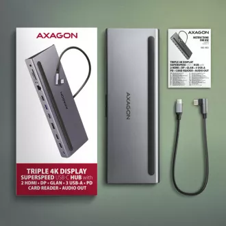 AXAGON HMC-4KX3 USB 5Gbps Hub, 3x USB-A, 2x HDMI, DP, RJ-45 GLAN, SD/microSD, Audio, PD 100W, USB-C Kabel 40cm AXAGON HMC-4KX3 USB 5Gbps Hub, 3x USB-A, 2x HDMI, DP, RJ-45 GLAN, SD/microSD, Audio, PD 100W, USB-C Kabel 40cm