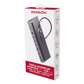 AXAGON HMC-4KX3 USB 5Gbps Hub, 3x USB-A, 2x HDMI, DP, RJ-45 GLAN, SD/microSD, Audio, PD 100W, USB-C Kabel 40cm AXAGON HMC-4KX3 USB 5Gbps Hub, 3x USB-A, 2x HDMI, DP, RJ-45 GLAN, SD/microSD, Audio, PD 100W, USB-C Kabel 40cm