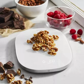 ZWILLING Digitale Küchenwaage, Li-Ion-Akku, USB-Netzteil, Glas, silber - Enfinigy