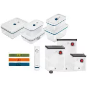 ZWILLING Vakuumier-Set, 3x Glasbehälter, 2x Kunststoffbehälter, 7 Beutel, Vakuumpumpe, 3 Bänder, blau - Fresh & Save