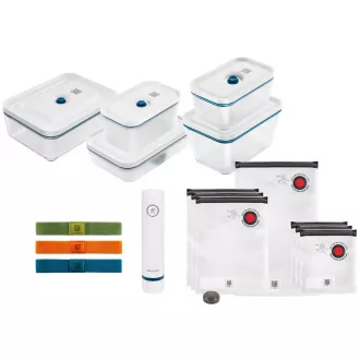 ZWILLING Vakuumier-Set, 3x Glasbehälter, 2x Kunststoffbehälter, 7 Beutel, Vakuumpumpe, 3 Bänder, blau - Fresh & Save