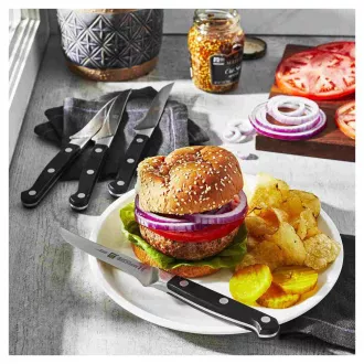 ZWILLING Steakmesser-Set, 4-teilig, rostfreier Stahl, Schutz, 57 HRC, Griff mit drei Nieten - Pro ZWILLING Steakmesser-Set, 4-teilig, rostfreier Stahl, Schutz, 57 HRC, Griff mit drei Nieten - Pro