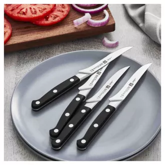 ZWILLING Steakmesser-Set, 4-teilig, rostfreier Stahl, Schutz, 57 HRC, Griff mit drei Nieten - Pro ZWILLING Steakmesser-Set, 4-teilig, rostfreier Stahl, Schutz, 57 HRC, Griff mit drei Nieten - Pro