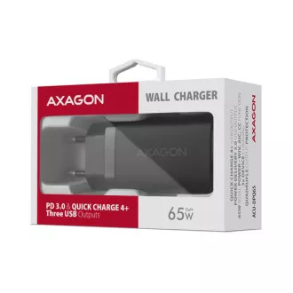 AXAGON ACU-DPQ65, GaN-Netzladegerät 65W, 3x Port (USB-A dual USB-C), PD3.0/QC4 /PPS/Apple, schwarz AXAGON ACU-DPQ65, GaN-Netzladegerät 65W, 3x Port (USB-A dual USB-C), PD3.0/QC4 /PPS/Apple, schwarz