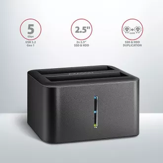 AXAGON ADSA-D25, USB 3.2 Gen 1 - 2x SATA 6G 2.5" SSD/HDD CLONE MINI Docking Station AXAGON ADSA-D25, USB 3.2 Gen 1 - 2x SATA 6G 2.5" SSD/HDD CLONE MINI Docking Station