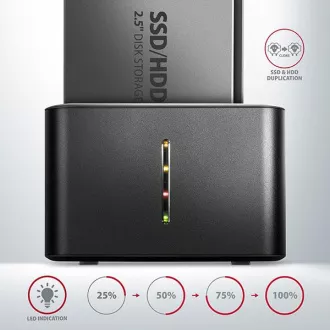 AXAGON ADSA-D25, USB 3.2 Gen 1 - 2x SATA 6G 2.5" SSD/HDD CLONE MINI Docking Station AXAGON ADSA-D25, USB 3.2 Gen 1 - 2x SATA 6G 2.5" SSD/HDD CLONE MINI Docking Station