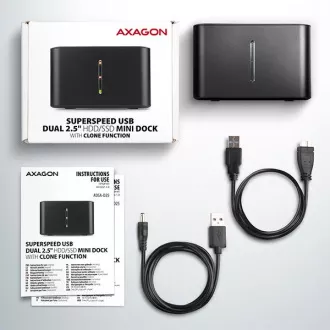 AXAGON ADSA-D25, USB 3.2 Gen 1 - 2x SATA 6G 2.5" SSD/HDD CLONE MINI Docking Station AXAGON ADSA-D25, USB 3.2 Gen 1 - 2x SATA 6G 2.5" SSD/HDD CLONE MINI Docking Station