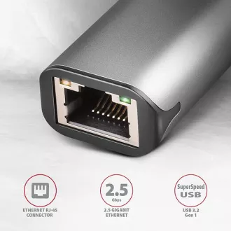 AXAGON ADE-25RC USB-C 3.2 Gen 1 - 2.5 Gigabit Ethernet Netzwerkkarte, Realtek 8156, automatische Installation, grau AXAGON ADE-25RC USB-C 3.2 Gen 1 - 2.5 Gigabit Ethernet Netzwerkkarte, Realtek 8156, automatische Installation, grau