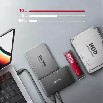 AXAGON ADSA-CC USB-C 10Gbps - NVMe M.2 SSD & SATA 2.5"/3.5" SSD/HDD CLONE MASTER 2 Adapter