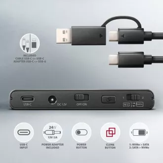 AXAGON ADSA-CC USB-C 10Gbps - NVMe M.2 SSD & SATA 2.5"/3.5" SSD/HDD CLONE MASTER 2 Adapter