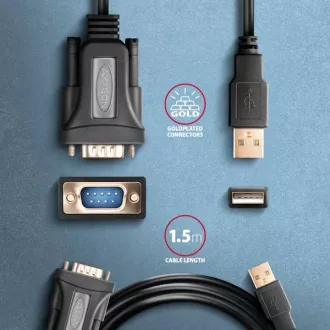 AXAGON ADS-1PQN, USB-A 2.0 - serieller RS-232 DB9-M FTDI Adapter / Kabel 1,5m AXAGON ADS-1PQN, USB-A 2.0 - serieller RS-232 DB9-M FTDI Adapter / Kabel 1,5m