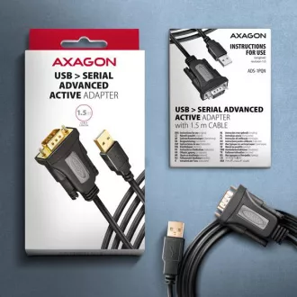 AXAGON ADS-1PQN, USB-A 2.0 - serieller RS-232 DB9-M FTDI Adapter / Kabel 1,5m AXAGON ADS-1PQN, USB-A 2.0 - serieller RS-232 DB9-M FTDI Adapter / Kabel 1,5m