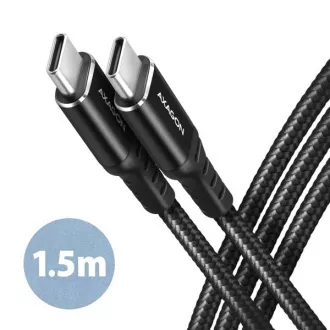 AXAGON BUCM-CM15AB, HQ-Kabel USB-C <-> USB-C, 1,5m, USB 2.0, PD 60W 3A, ALU, Geflecht, schwarz AXAGON BUCM-CM15AB, HQ-Kabel USB-C <-> USB-C, 1,5m, USB 2.0, PD 60W 3A, ALU, Geflecht, schwarz