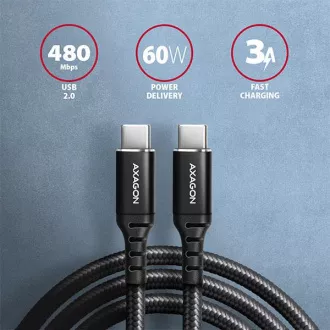 AXAGON BUCM-CM15AB, HQ-Kabel USB-C <-> USB-C, 1,5m, USB 2.0, PD 60W 3A, ALU, Geflecht, schwarz AXAGON BUCM-CM15AB, HQ-Kabel USB-C <-> USB-C, 1,5m, USB 2.0, PD 60W 3A, ALU, Geflecht, schwarz