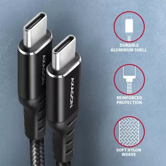 AXAGON BUCM-CM15AB, HQ-Kabel USB-C <-> USB-C, 1,5m, USB 2.0, PD 60W 3A, ALU, Geflecht, schwarz AXAGON BUCM-CM15AB, HQ-Kabel USB-C <-> USB-C, 1,5m, USB 2.0, PD 60W 3A, ALU, Geflecht, schwarz