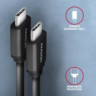 AXAGON BUCM-CM20TB, TWISTER Kabel USB-C <-> USB-C, 1.1m, USB 2.0, PD 60W 3A, ALU, tpe, schwarz