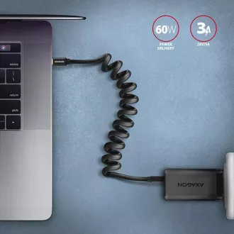 AXAGON BUCM-CM20TB, TWISTER Kabel USB-C <-> USB-C, 1.1m, USB 2.0, PD 60W 3A, ALU, tpe, schwarz