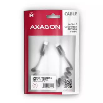 AXAGON BUCM-CM20TB, TWISTER Kabel USB-C <-> USB-C, 1.1m, USB 2.0, PD 60W 3A, ALU, tpe, schwarz