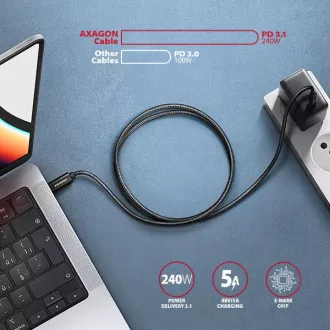 AXAGON BUCM2-CM10AB, CHARGE Kabel USB-C <-> USB-C, 1m, Hi-Speed USB, PD 240W 5A, ALU, Geflecht, schwarz