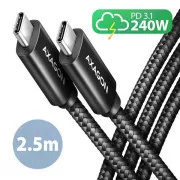 AXAGON BUCM2-CM25AB, CHARGE Kabel USB-C <-> USB-C, 2.5m, Hi-Speed USB, PD 240W 5A, ALU, Geflecht, schwarz
