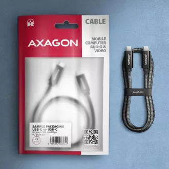 AXAGON BUCM2-CM30AB, CHARGE Kabel USB-C <-> USB-C, 3m, Hi-Speed USB, PD 240W 5A, ALU, Geflecht, schwarz