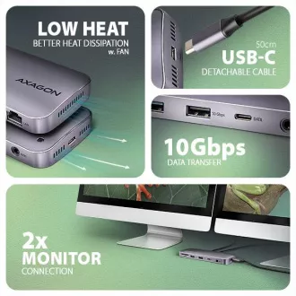 AXAGON HMC-12GM2, USB 10Gbps Hub, 3x USB-A, USB-C, HDMI, DP, RJ-45 GLAN, M.2, SD/mSD, Audio, PD 100W, USB-C Kabel 50cm AXAGON HMC-12GM2, USB 10Gbps Hub, 3x USB-A, USB-C, HDMI, DP, RJ-45 GLAN, M.2, SD/mSD, Audio, PD 100W, USB-C Kabel 50cm