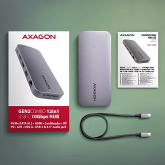 AXAGON HMC-12GM2, USB 10Gbps Hub, 3x USB-A, USB-C, HDMI, DP, RJ-45 GLAN, M.2, SD/mSD, Audio, PD 100W, USB-C Kabel 50cm AXAGON HMC-12GM2, USB 10Gbps Hub, 3x USB-A, USB-C, HDMI, DP, RJ-45 GLAN, M.2, SD/mSD, Audio, PD 100W, USB-C Kabel 50cm