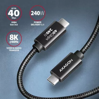 AXAGON BUCM4X-CM10AB NewGEN  Kabel USB-C <-> USB-C, 1m, USB4 Gen 3×2, PD 240W 5A, 8K HD, ALU, Geflecht, schwarz