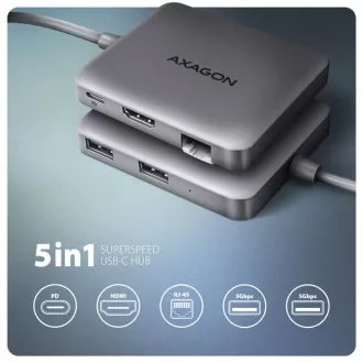 AXAGON HMC-5HL USB 5Gbps Hub, 2x USB-A, HDMI 4k/60Hz, RJ-45 GLAN, PD 100W, USB-C Kabel 20cm AXAGON HMC-5HL USB 5Gbps Hub, 2x USB-A, HDMI 4k/60Hz, RJ-45 GLAN, PD 100W, USB-C Kabel 20cm
