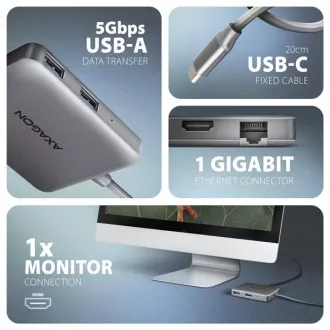 AXAGON HMC-5HL USB 5Gbps Hub, 2x USB-A, HDMI 4k/60Hz, RJ-45 GLAN, PD 100W, USB-C Kabel 20cm AXAGON HMC-5HL USB 5Gbps Hub, 2x USB-A, HDMI 4k/60Hz, RJ-45 GLAN, PD 100W, USB-C Kabel 20cm