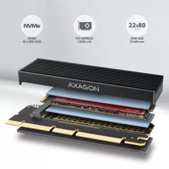 AXAGON PCEM2-XS, PCIe x16 - M.2 NVMe M-key Slot Adapter, Gehäuse mit Kühlkörper für passive Kühlung