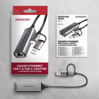 AXAGON ADE-TXCA, USB-C USB-A 3.2 Gen 1 - Gigabit Ethernet Netzwerkkarte, Asix AX88179, automatische Installation AXAGON ADE-TXCA, USB-C USB-A 3.2 Gen 1 - Gigabit Ethernet Netzwerkkarte, Asix AX88179, automatische Installation