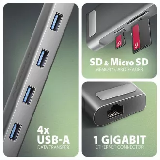 AXAGON HMC-10HLS, USB 5Gbps Hub, 4x USB-A, HDMI 4k/60Hz, RJ-45 GLAN, SD/mSD, PD 100W, USB-C Kabel 25cm AXAGON HMC-10HLS, USB 5Gbps Hub, 4x USB-A, HDMI 4k/60Hz, RJ-45 GLAN, SD/mSD, PD 100W, USB-C Kabel 25cm