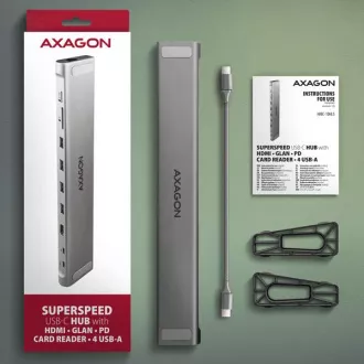 AXAGON HMC-10HLS, USB 5Gbps Hub, 4x USB-A, HDMI 4k/60Hz, RJ-45 GLAN, SD/mSD, PD 100W, USB-C Kabel 25cm AXAGON HMC-10HLS, USB 5Gbps Hub, 4x USB-A, HDMI 4k/60Hz, RJ-45 GLAN, SD/mSD, PD 100W, USB-C Kabel 25cm