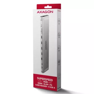 AXAGON HMC-10HLS, USB 5Gbps Hub, 4x USB-A, HDMI 4k/60Hz, RJ-45 GLAN, SD/mSD, PD 100W, USB-C Kabel 25cm AXAGON HMC-10HLS, USB 5Gbps Hub, 4x USB-A, HDMI 4k/60Hz, RJ-45 GLAN, SD/mSD, PD 100W, USB-C Kabel 25cm