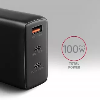 AXAGON ACU-DPQ100, GaN-Netzladegerät 100W, 3x Port (USB-A dual USB-C), PD3.0/PPS/QC4 /Apple, schwarz AXAGON ACU-DPQ100, GaN-Netzladegerät 100W, 3x Port (USB-A dual USB-C), PD3.0/PPS/QC4 /Apple, schwarz