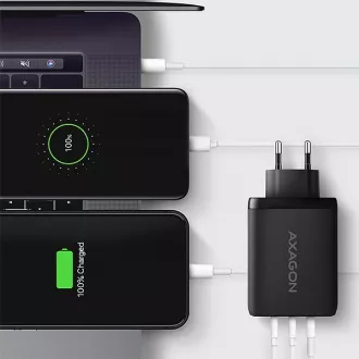 AXAGON ACU-DPQ100, GaN-Netzladegerät 100W, 3x Port (USB-A dual USB-C), PD3.0/PPS/QC4 /Apple, schwarz AXAGON ACU-DPQ100, GaN-Netzladegerät 100W, 3x Port (USB-A dual USB-C), PD3.0/PPS/QC4 /Apple, schwarz